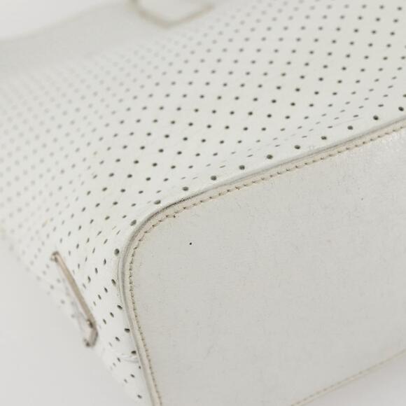 PRADA Tote Bag Punching Leather White Silver Auth ti3448